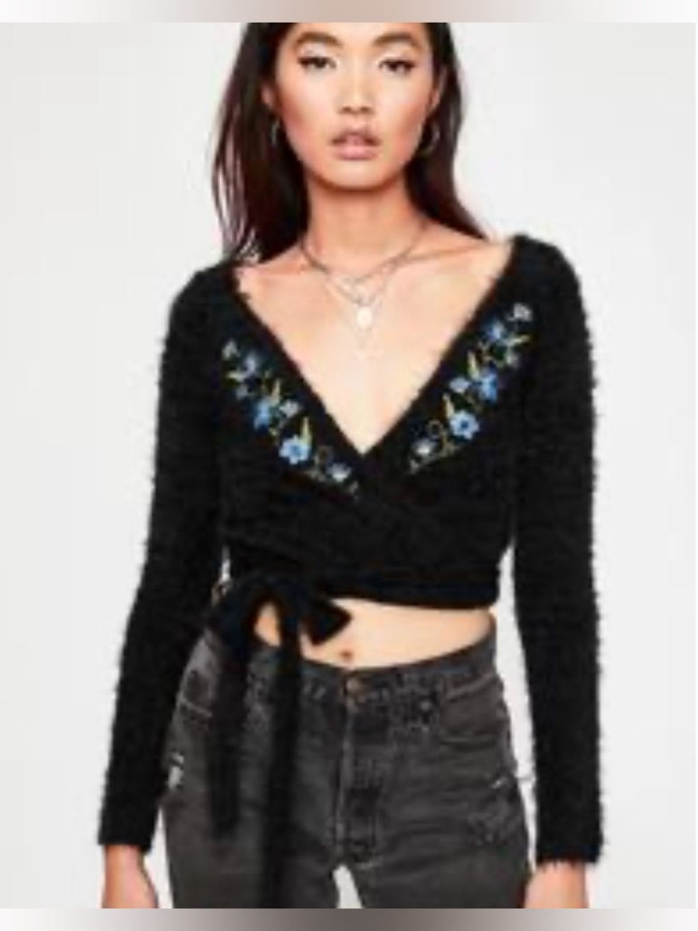 Current Mood Beat Poetry Fuzzy Sweater, BLACK, Dolls Kill, crop cardigan